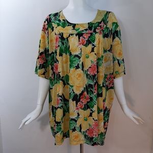 3/$18 Plus 3X Top Stretch Yellow Green Black Pink Floral